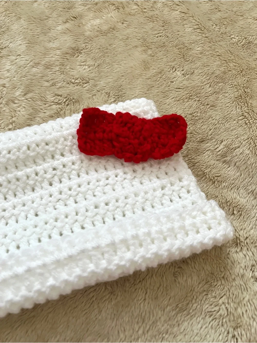 HANDMADE CROCHET White Cat Ear Hello Beanie